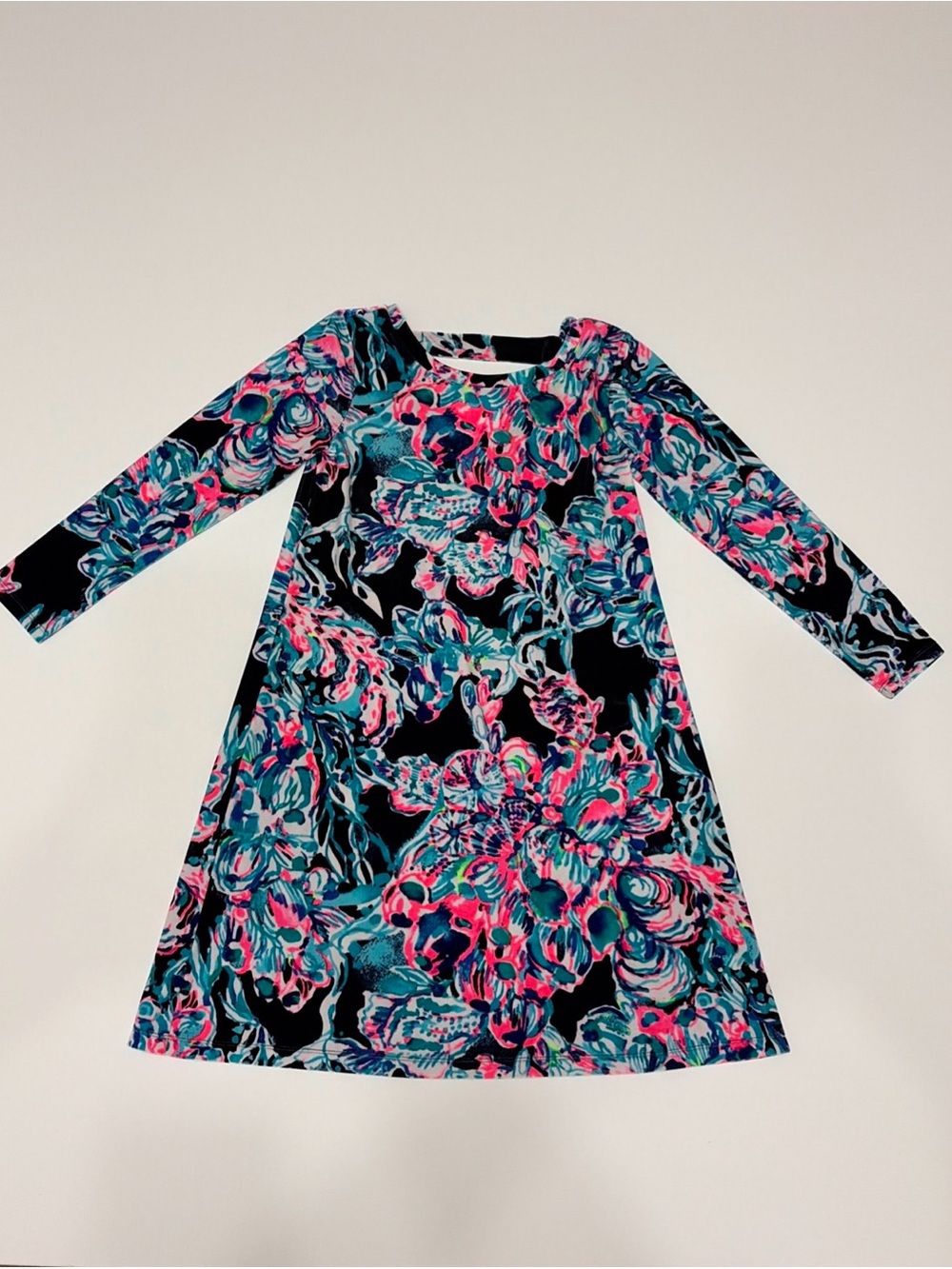 Lilly Pulitzer Women’s Floral Long Sleeve Dress - Black, Pink & Teal Preppy Wear